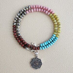 JASPER & JADE NECKLACE W/ OM PENDANT--20"